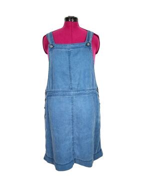 J.Jill 100% Linen Overall Dress Pockets Size Medium Blue Cottagecore Jumper